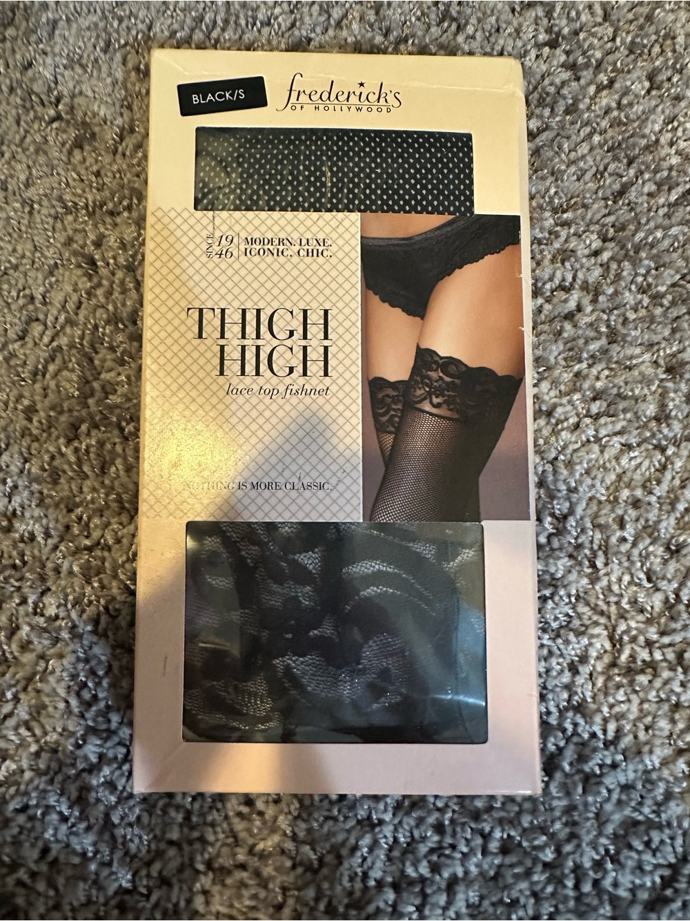 Frederick's of Hollywood Black Lace-Top Fishnet Thigh Highs